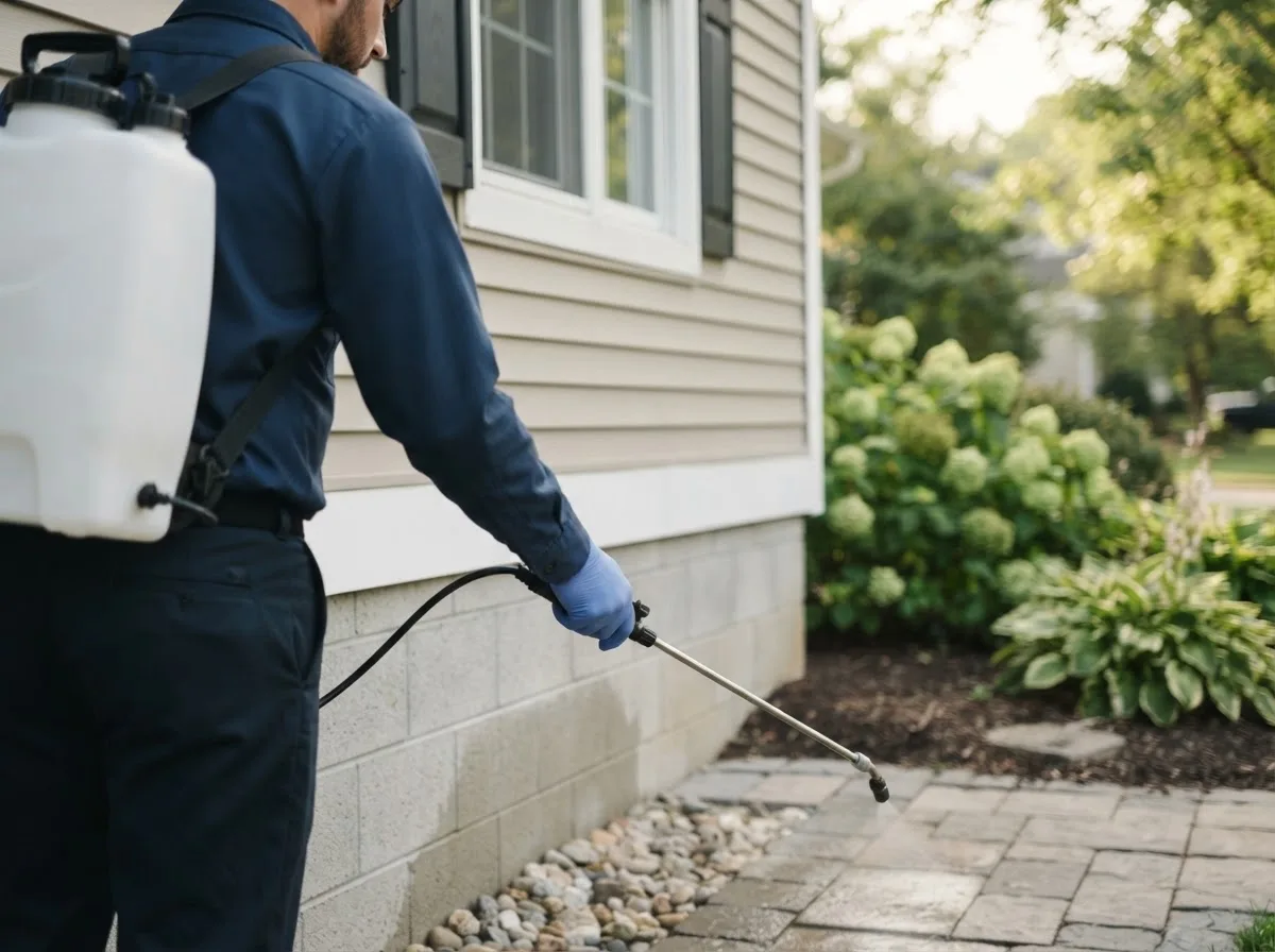 Pest control technician inspecting a home in Johnston, RI